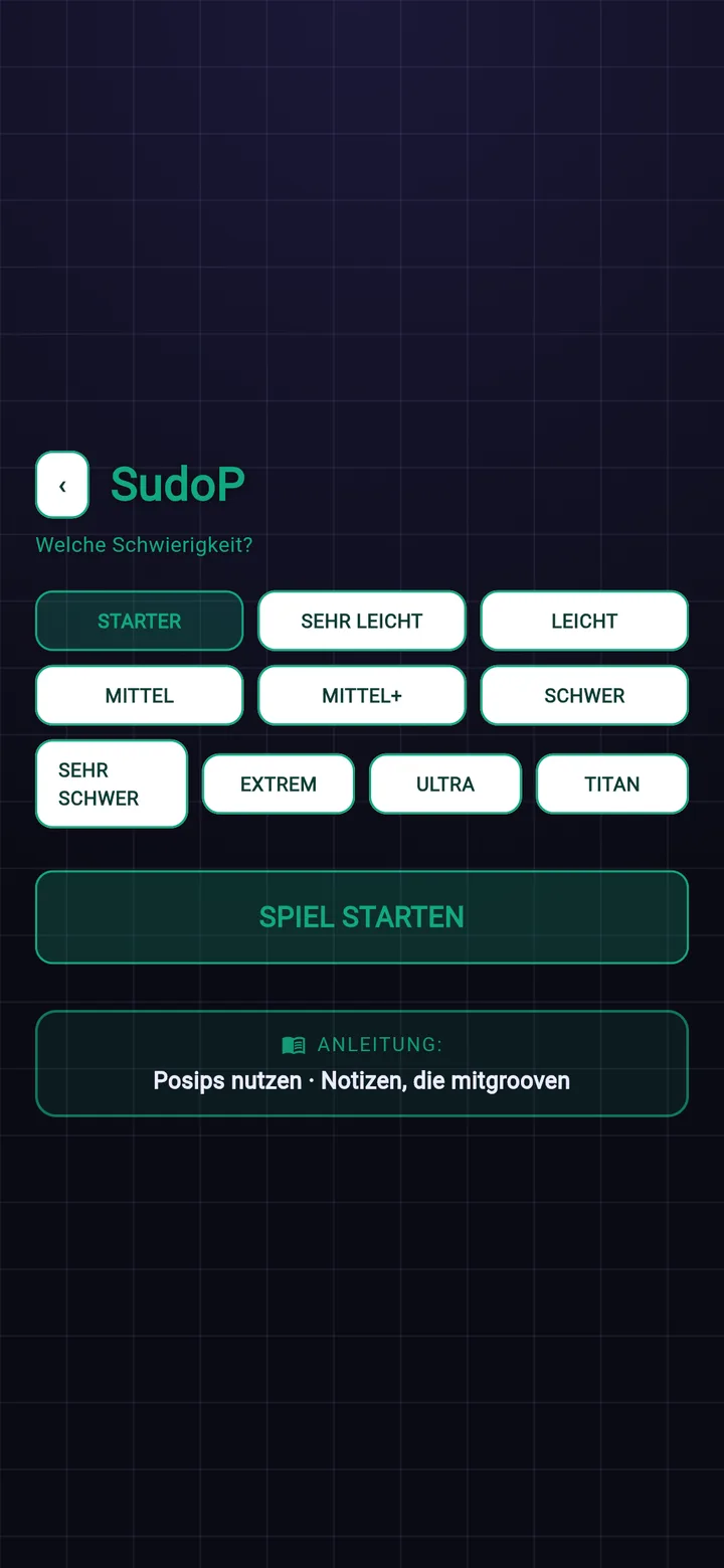 Schwierigkeitsauswahl von Starter bis Titan